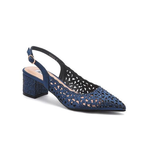 Lady Couture Rhinestone Block Heel Slingbackpump In Navy