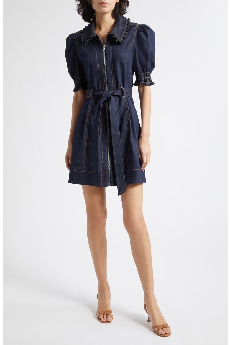 cinq a sept denim dress | Caiden Jean neckline and a pleated bottom that moves elegantly with every step. White Denim Cambree Dress -
