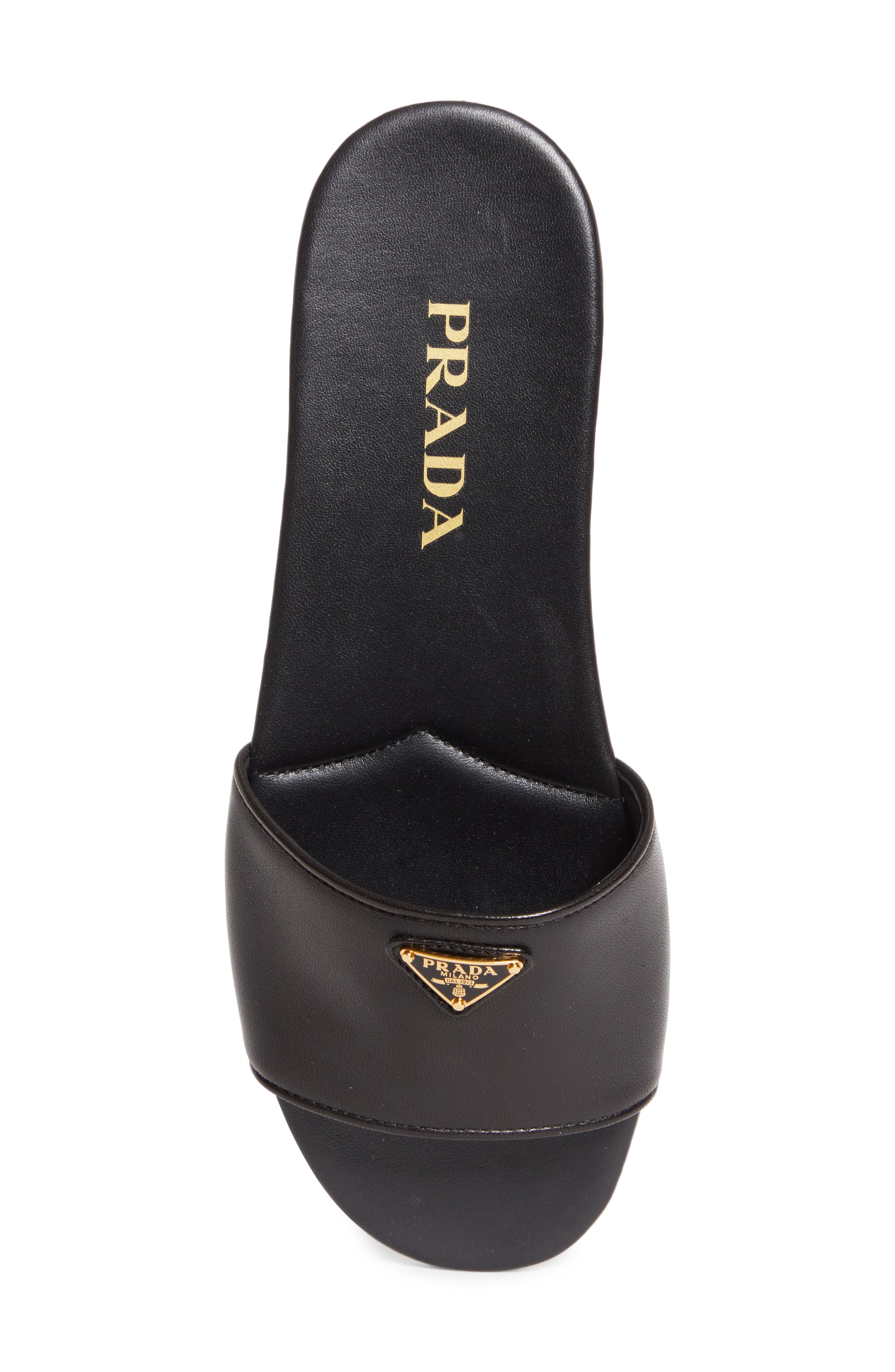 Prada Logo Slide Sandal, Alternate, color, Black