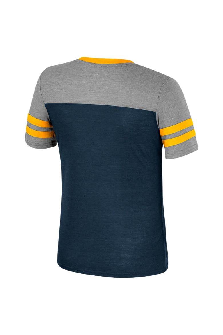 Girls Youth Colosseum Navy/Heather Gray West Virginia Mountaineers Summer Striped V-Neck T-Shirt, Alternate, color, Navy
