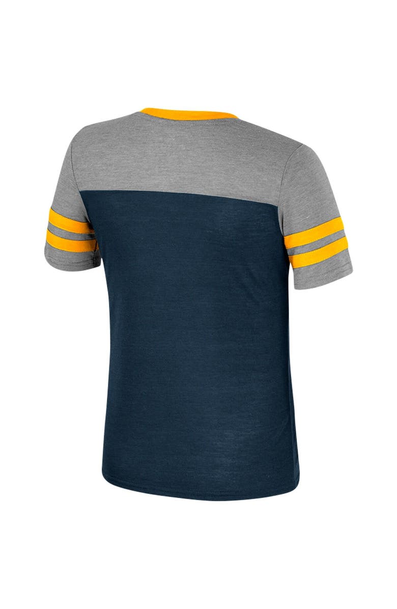 COLOSSEUM Girls Youth Colosseum Navy/Heather Gray West Virginia Mountaineers Summer Striped V-Neck T-Shirt, Alternate, color,