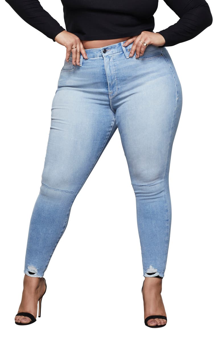 Good American Good Petite Distressed Hem Skinny Jeans, Alternate, color,