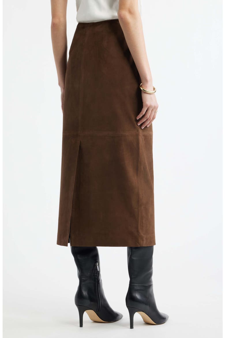 Suede Midi Skirt, Alternate, color, BROWN DRUM