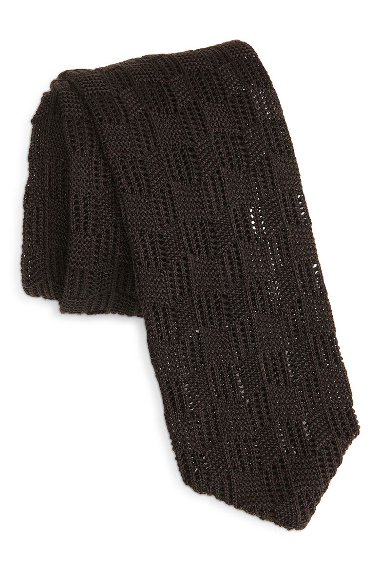 Cotton Knit Tie, Main, color, DARK BROWN
