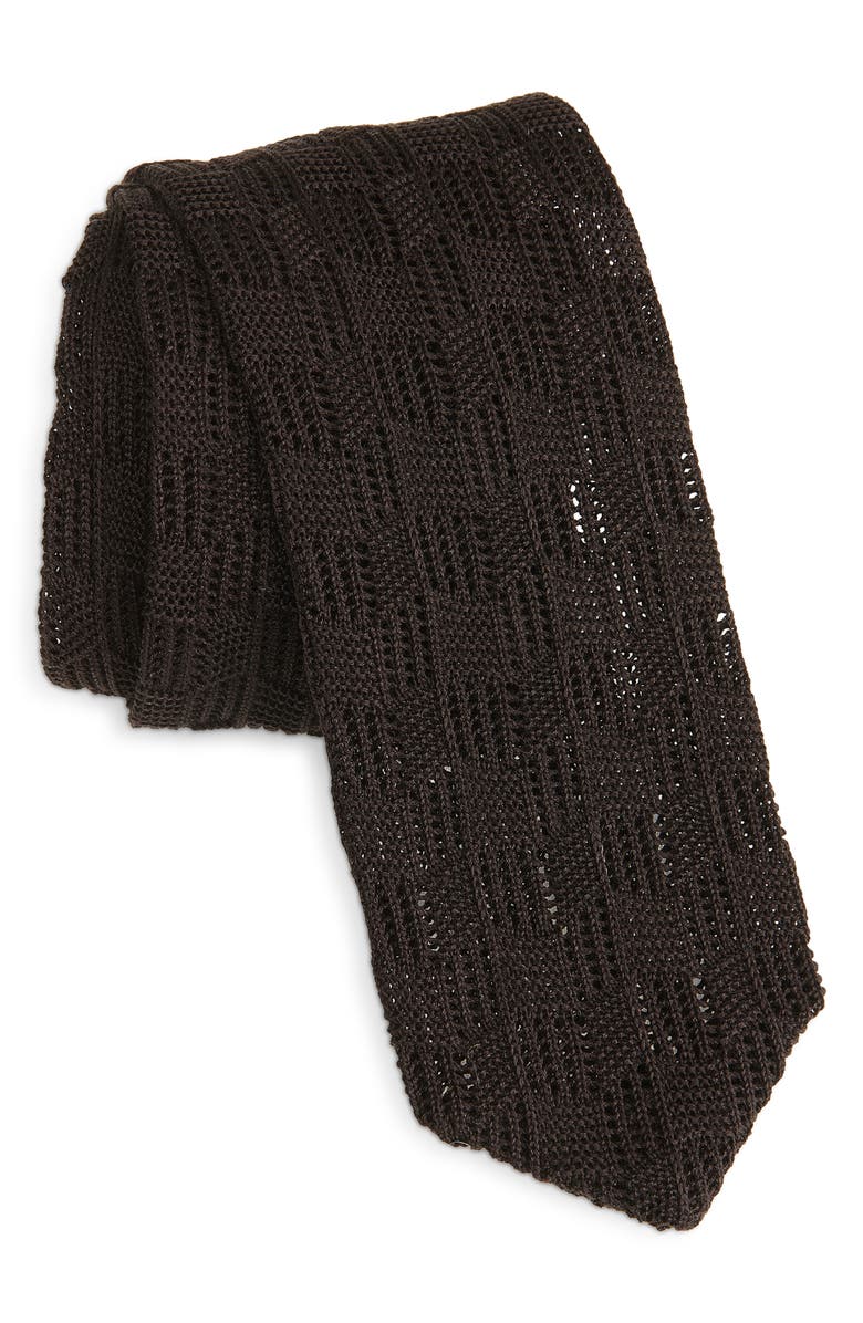 BOSS Cotton Knit Tie, Main, color, Dark Brown