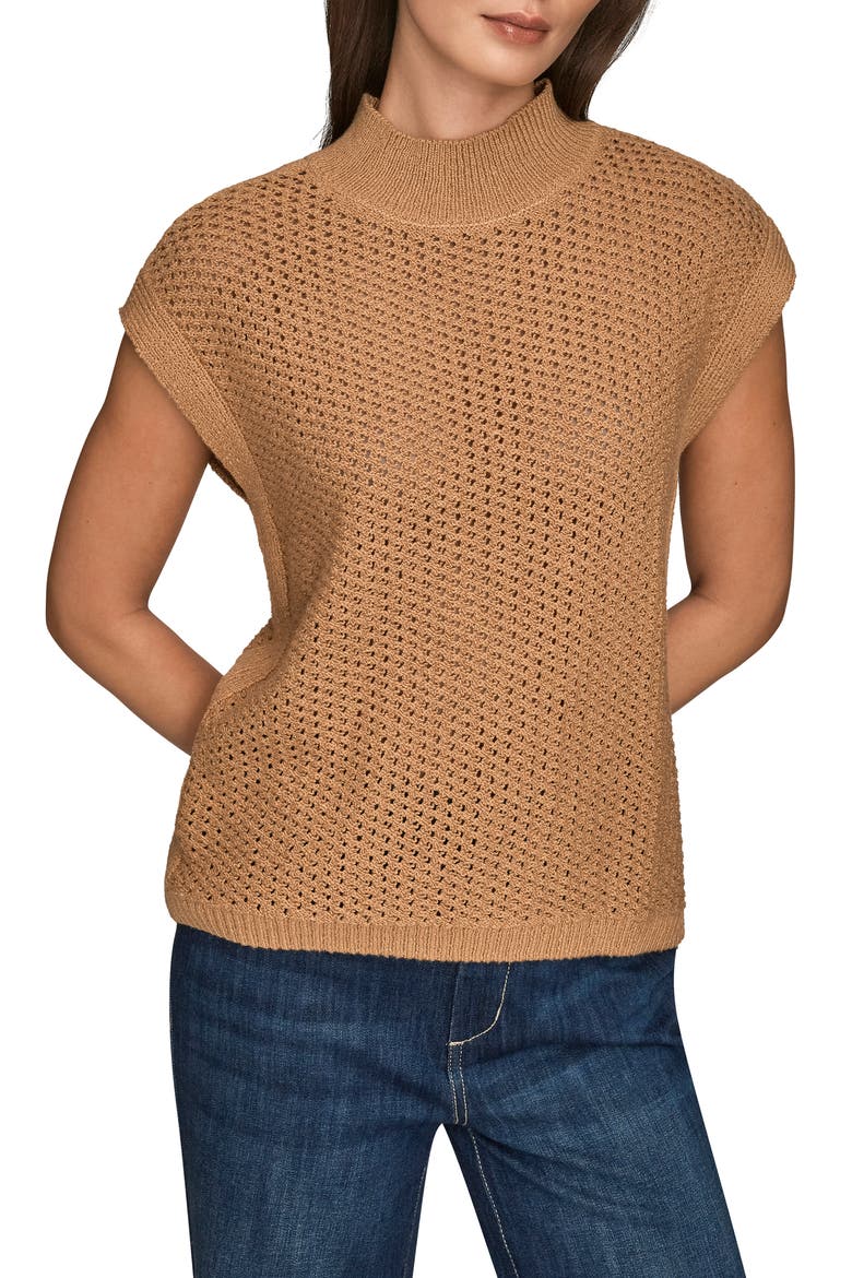 Open Stitch Cap Sleeve Sweater, Main, color, FAWN