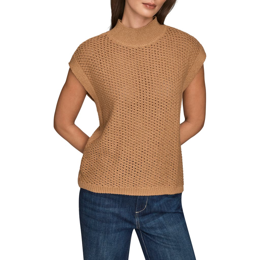 Donna Karan New York Open Stitch Cap Sleeve Sweater In Brown
