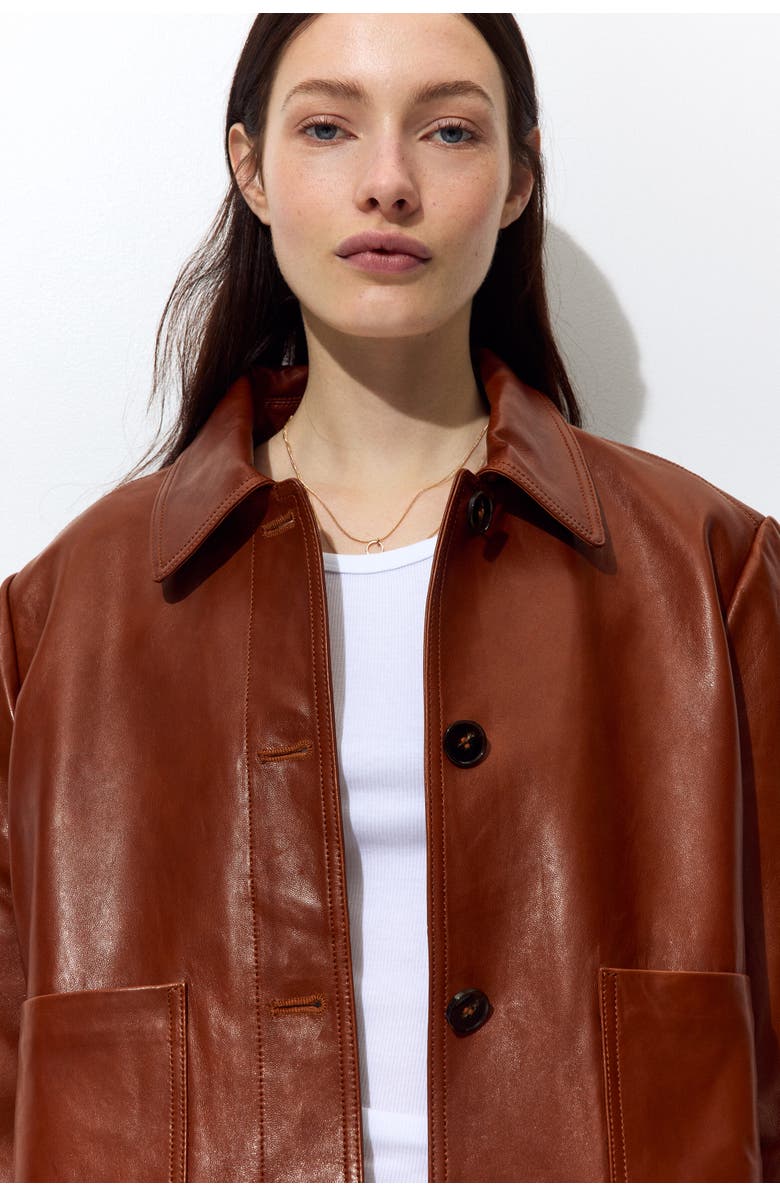 H&M Leather Jacket, Alternate, color, Brown