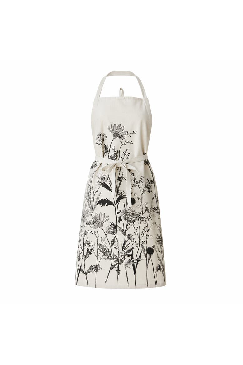 Black Botanical Apron Black Multi Polyester Everyday, Main, color, Black