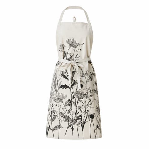 Black Botanical Apron Black Multi Polyester Everyday