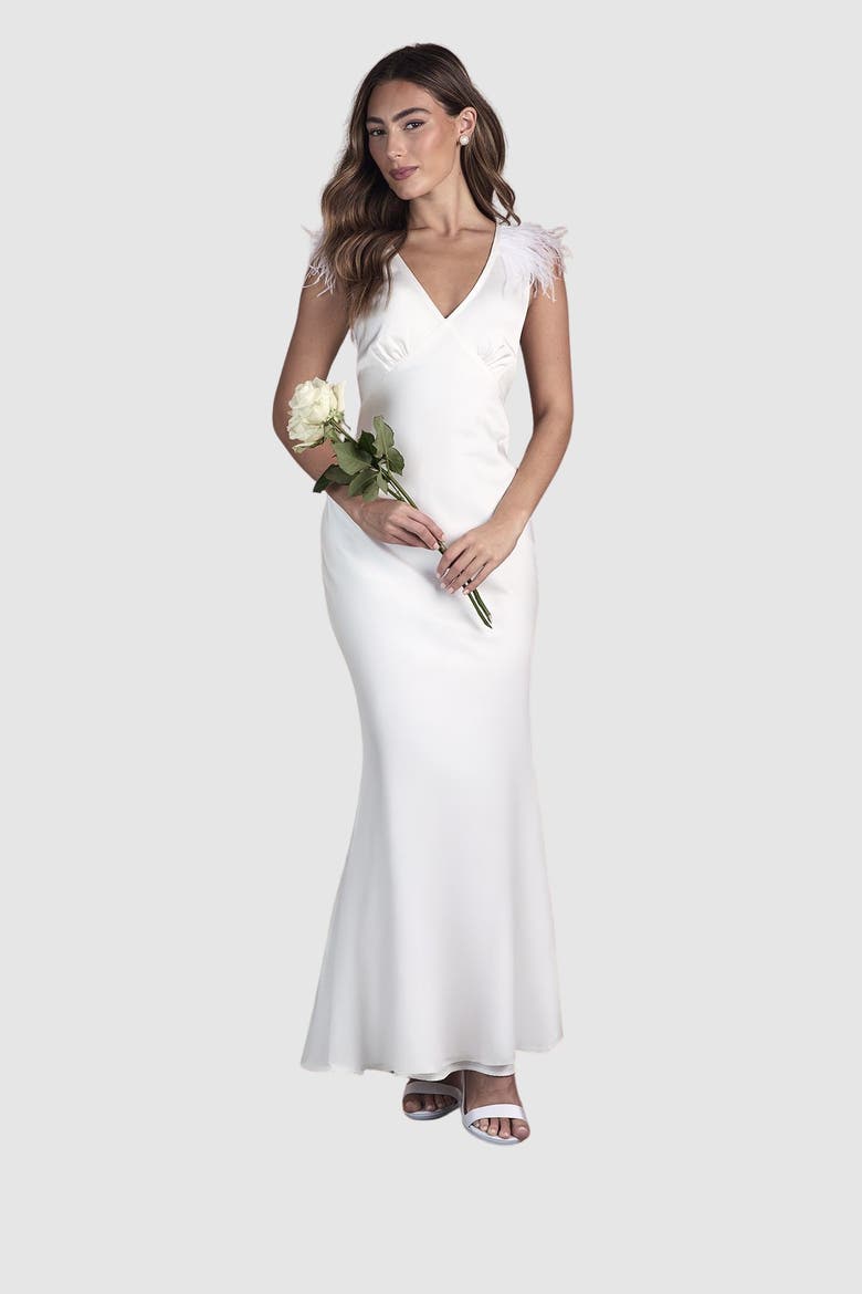 V-Neck Satin Maxi Dress, Main, color, Ivory