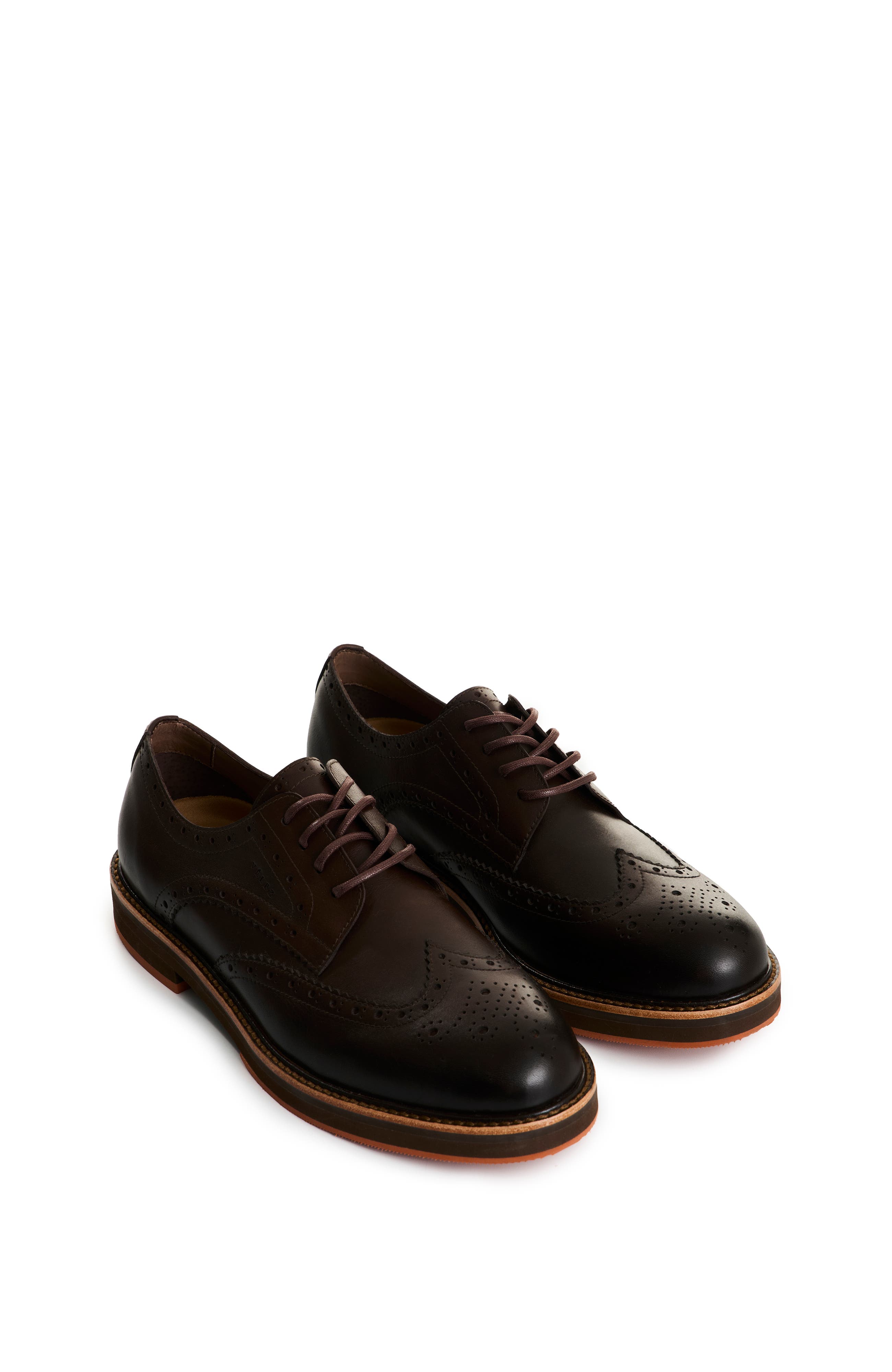 Velez Brogue Leather Shoes with Traditional Cuts, Alternate, color, Dark Brown