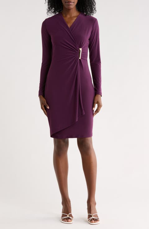 Long Sleeve Faux Wrap Dress
