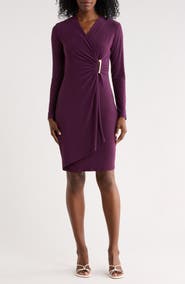 DKNY Long Sleeve Faux Wrap Dress