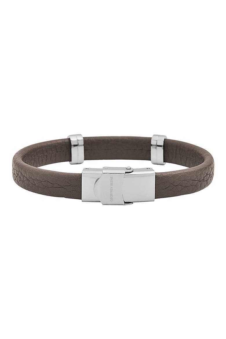 Men's Stainless Steel Cutout ID Leather Bracelet, Alternate, color, GREY