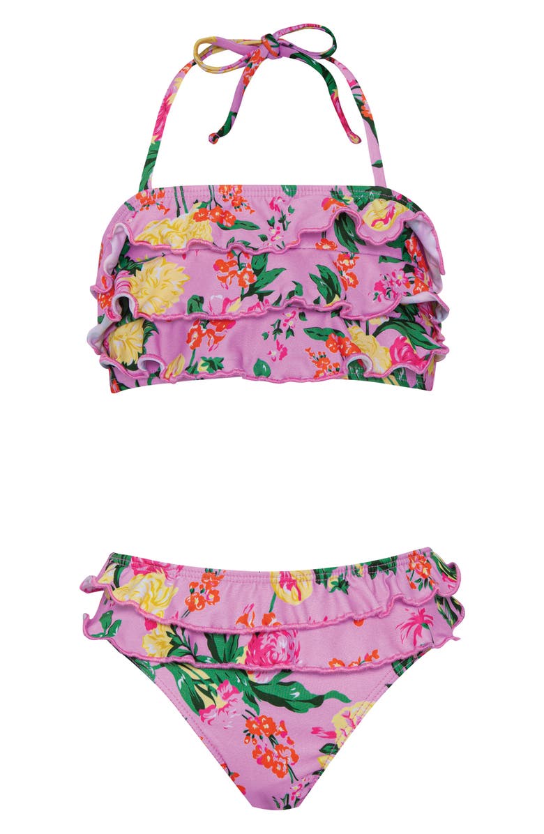 PQ SWIM Kids' Ruffle Two-Piece Swimsuit, Main, color, Dahlia