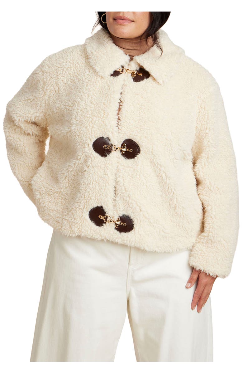 ELOQUII Teddy Fur Coat With Buckles, Main, color, Cream
