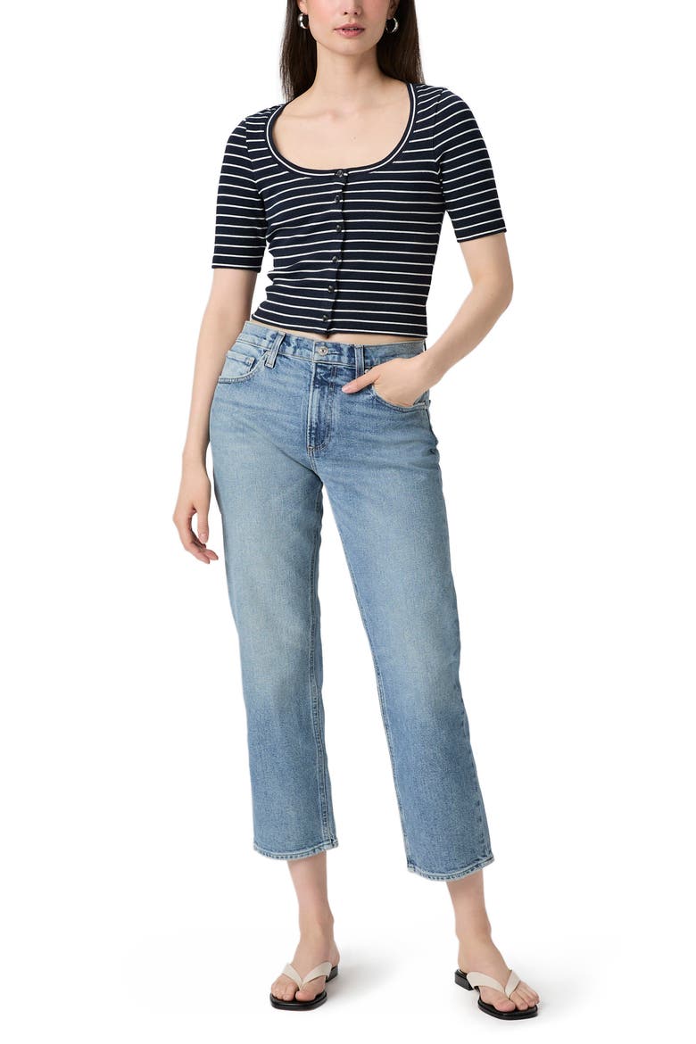 Evette Short Sleeve Button-Up Sweater, Alternate, color, NVYWHT