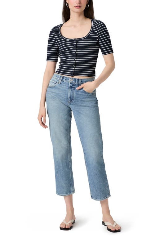 Paige Evette Stripe Short Sleeve Fitted Cardigan In Blue