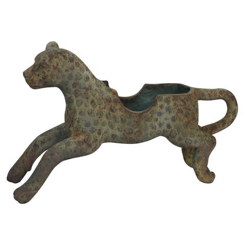 Vintage Carousel Leopard Planter, Distressed Multicolor