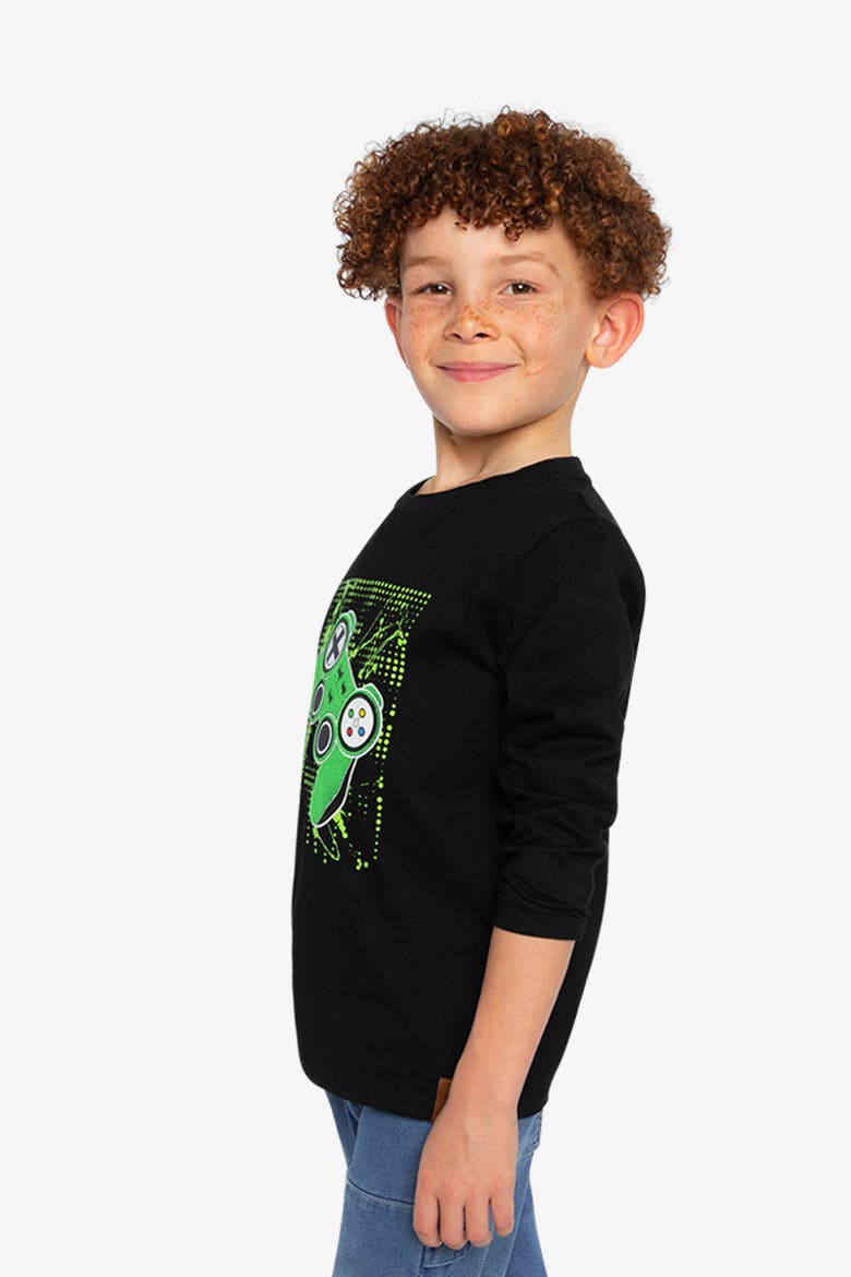 Crew Neck Long Sleeve Controller Cotton T-Shirt, Alternate, color, Black and Green