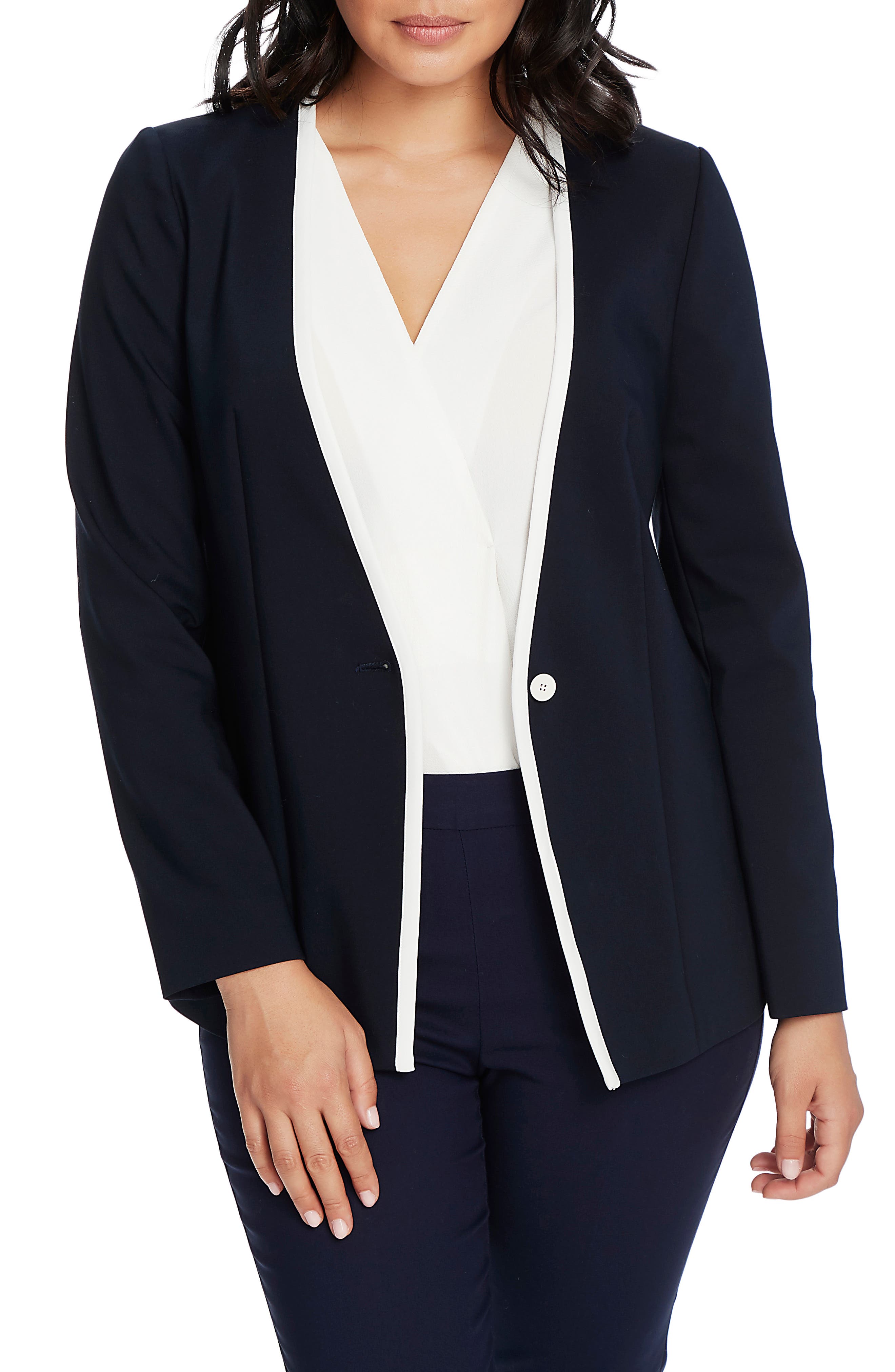 One-Button Contrast Trim Jacket