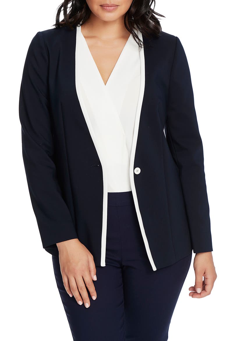 One-Button Contrast Trim Jacket, Main, color, EVENING NAVY
