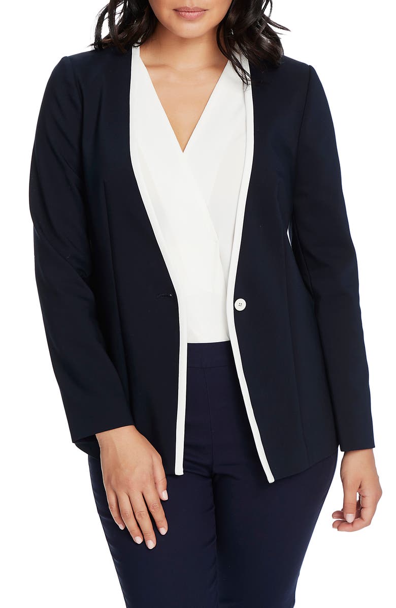 Chaus One-Button Contrast Trim Jacket, Main, color, Evening Navy