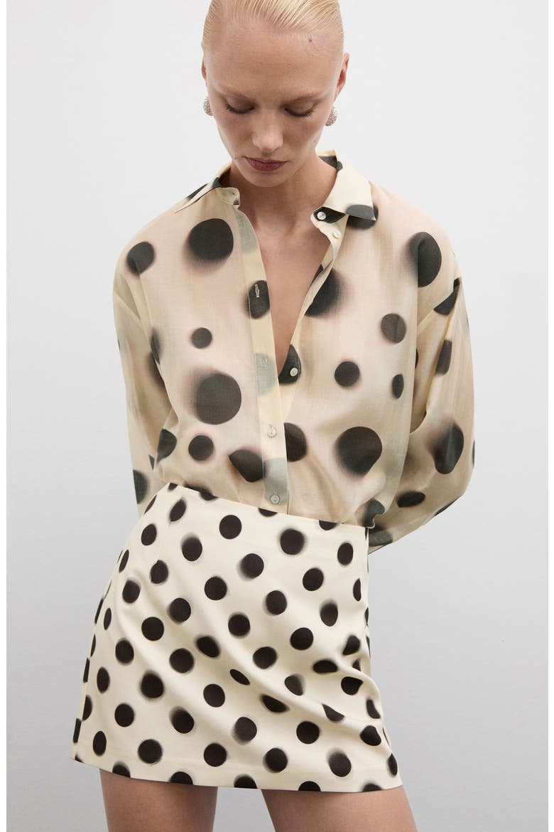 Mansur Polka Dot Satin Miniskirt, Alternate, color, ECRU