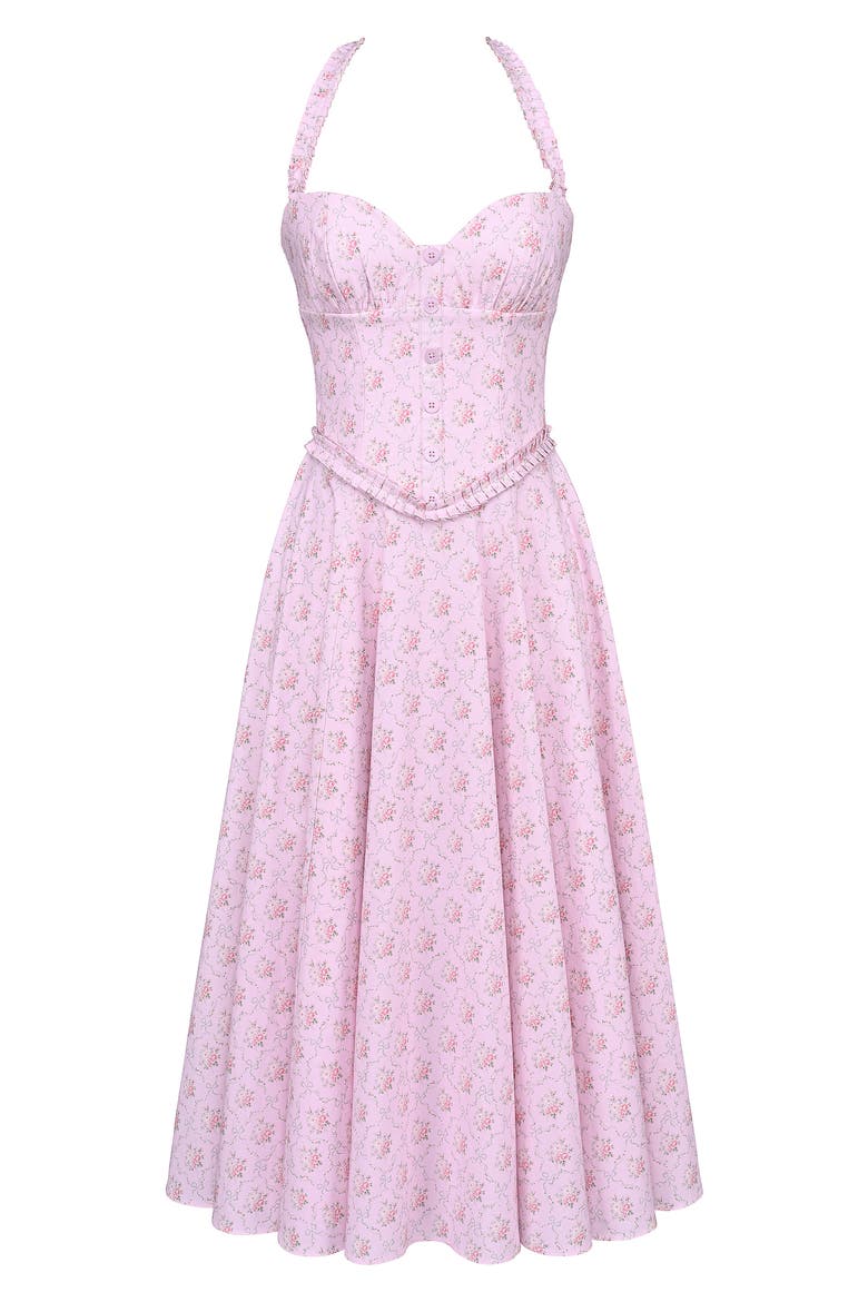 Georgie Halter Neck Midi Dress, Alternate, color, ROSE PINK