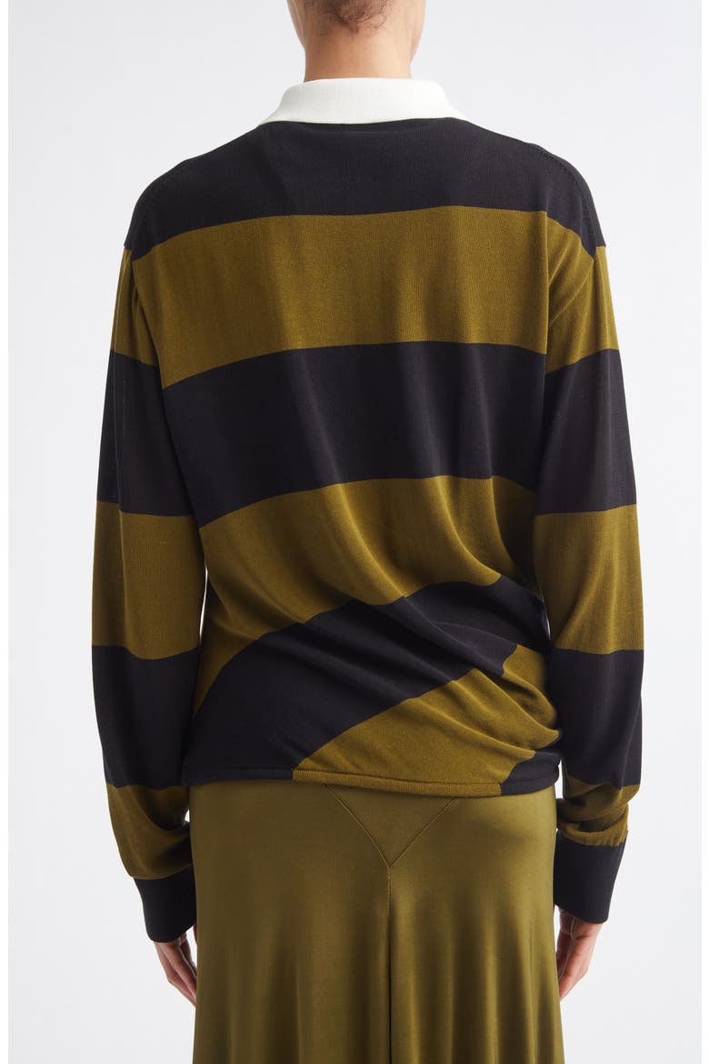 Corinna Stripe Ruched Cotton Rugby Shirt, Alternate, color, BLACK MULTI