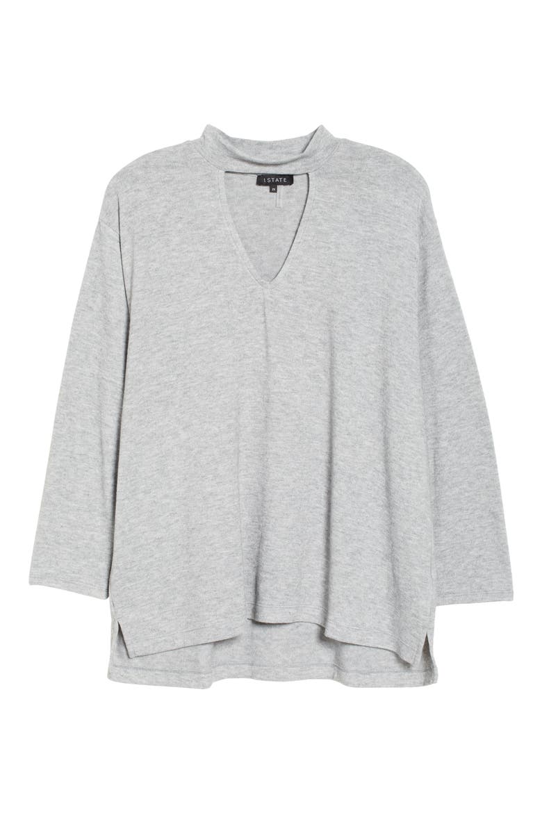Keyhole Neck Sweater, Alternate, color, SILVER HEATHER