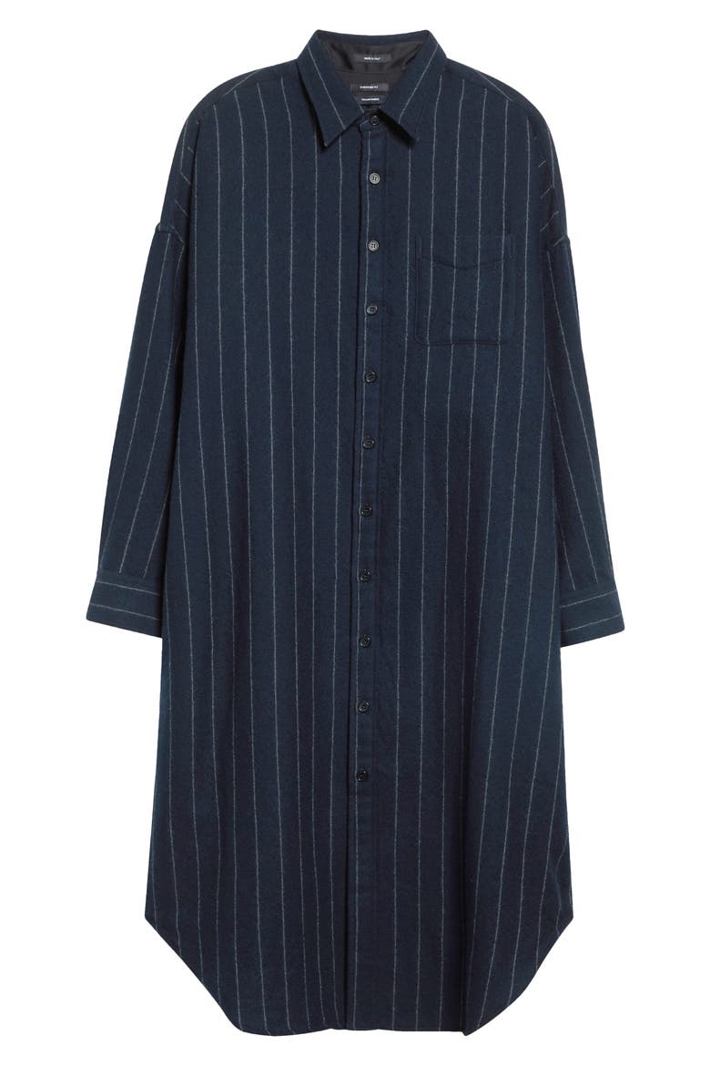 Jumbo Long Sleeve Virgin Wool Shirtdress, Main, color, NAVY AND WHITE STRIPE