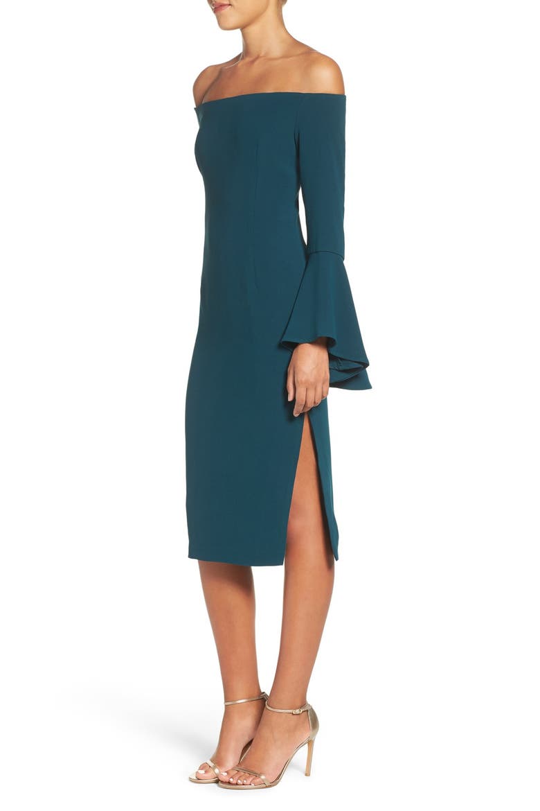 'Solange' Off the Shoulder Midi Dress, Alternate, color, TEAL