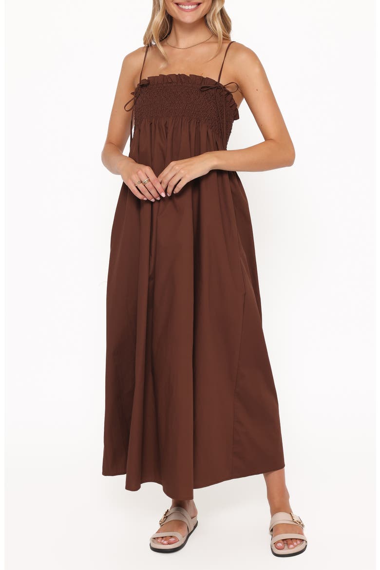 Josie Smocked Maxi Dress, Main, color, BROWN