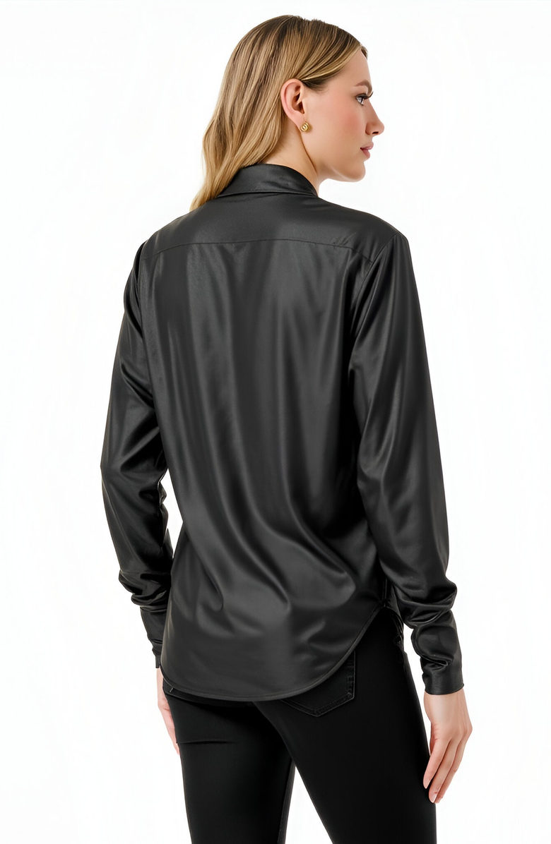 Modenaire Draped Satin Long-Sleeve Surplice Deep V-Neckline Blouse, Alternate, color, 