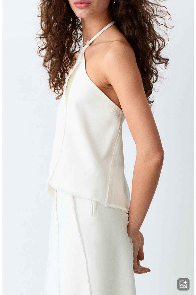 Frayed Double Breasted Cotton Shell, Alternate, color, OFF WHITE