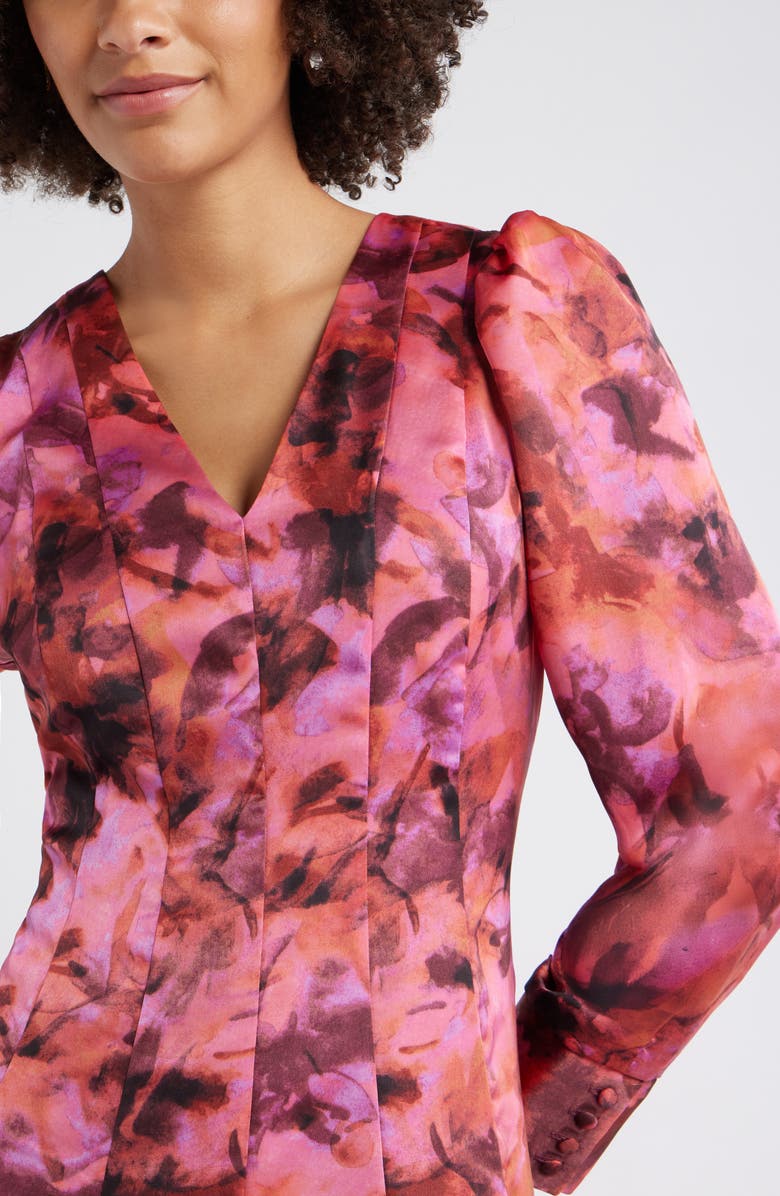 Chelsea28 Long Sleeve Satin Midi Dress, Alternate, color, Pink Magnolia Bloom