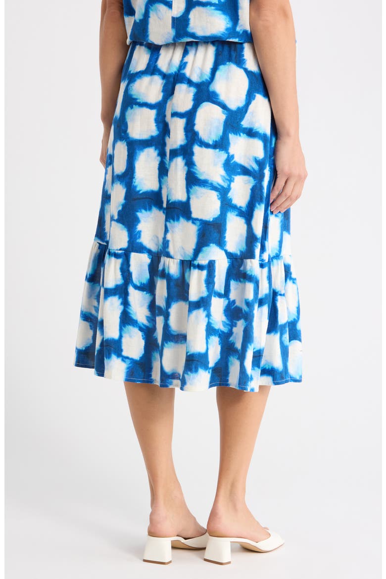 Linen Blend Midi Skirt, Alternate, color, COBALT/ AQUA MULTI
