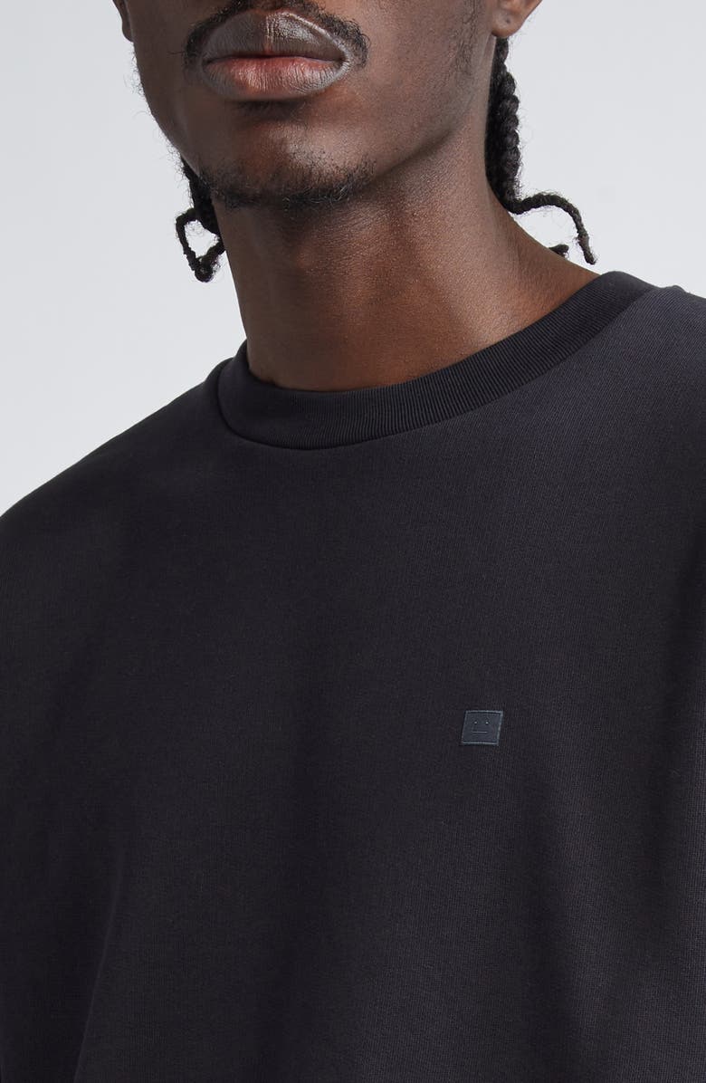 Acne Studios Embroidered Face Patch Fleece Sweatshirt, Alternate, color, Black