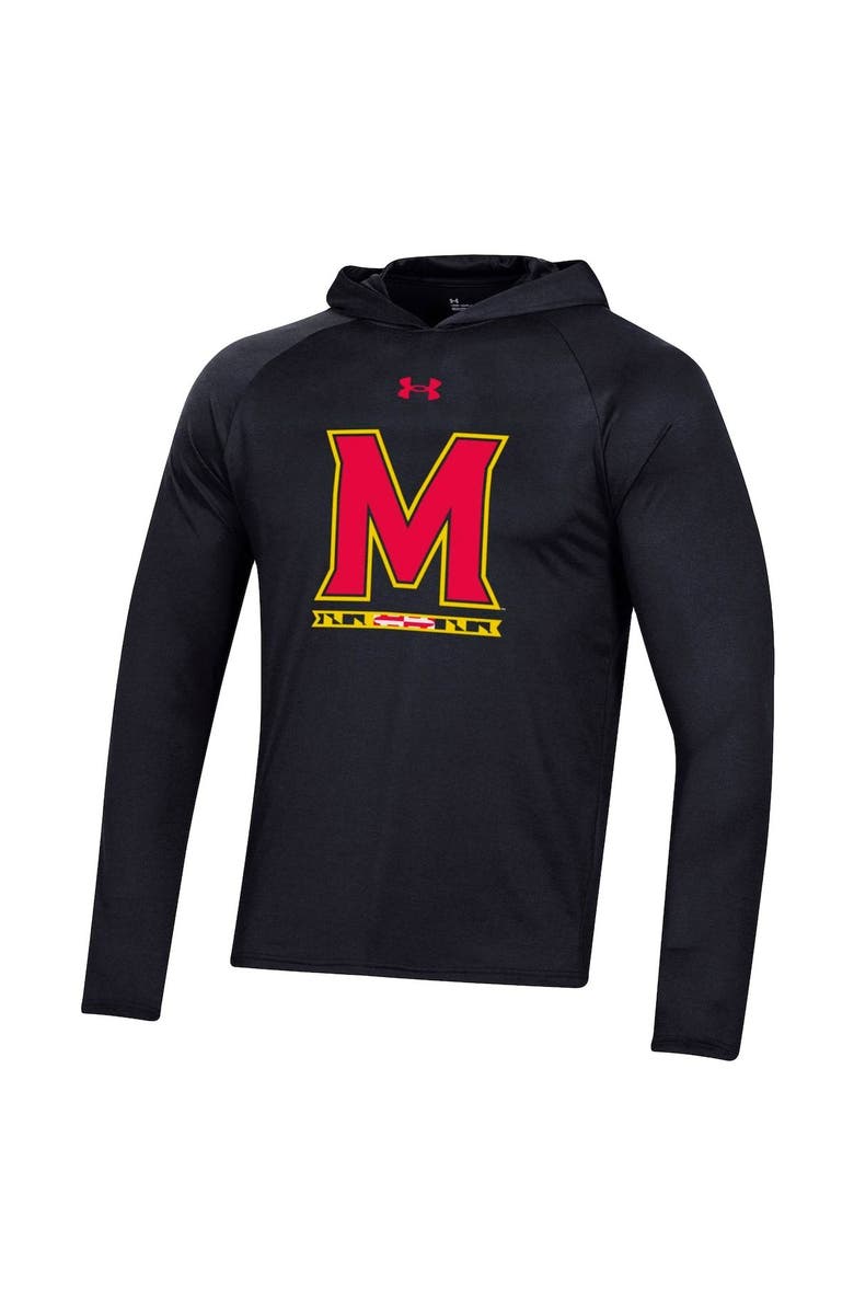 Under Armour Men's Under Armour Black Maryland Terrapins School Logo Raglan Long Sleeve Hoodie Performance T-Shirt, Alternate, color,