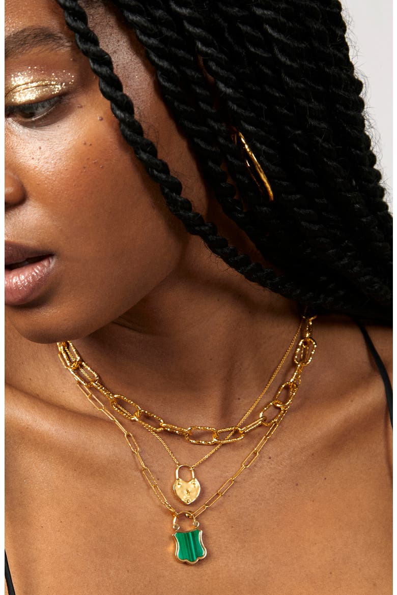 Heart Padlock Pendant Necklace, Alternate, color, 18CT GOLD VERMEIL/SILVER