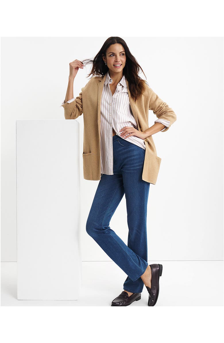 Lands' End Starfish High Rise Knit Denim Straight Jeans, Alternate, color, Medium Sea Blue