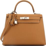 Pre-Owned Hermes Kelly Handbag Brown Epsom with Palladium Hardware 28