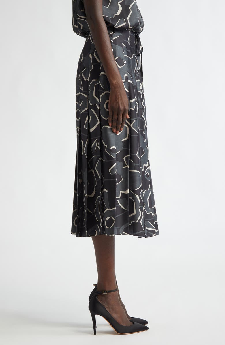 ST. JOHN Pleated Cubist Floral Midi Skirt, Alternate, color, 