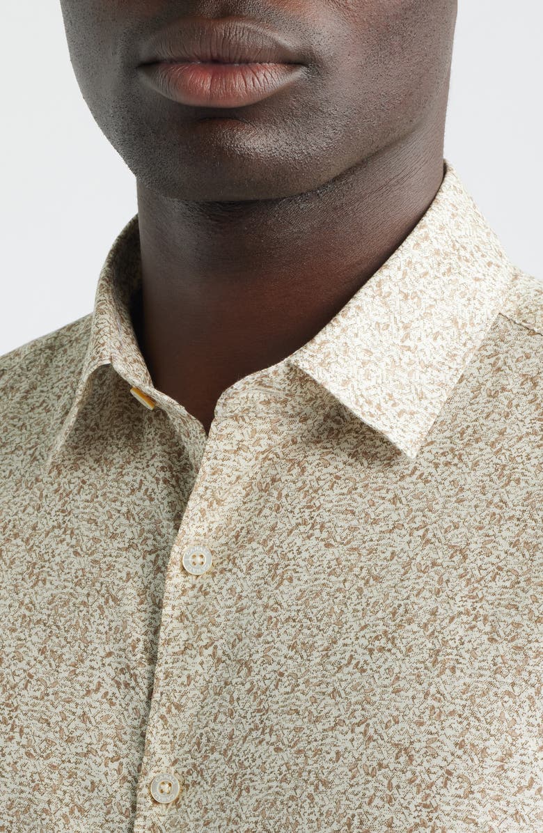 Canali Button-Up Linen & Cotton Top, Alternate, color, Brown