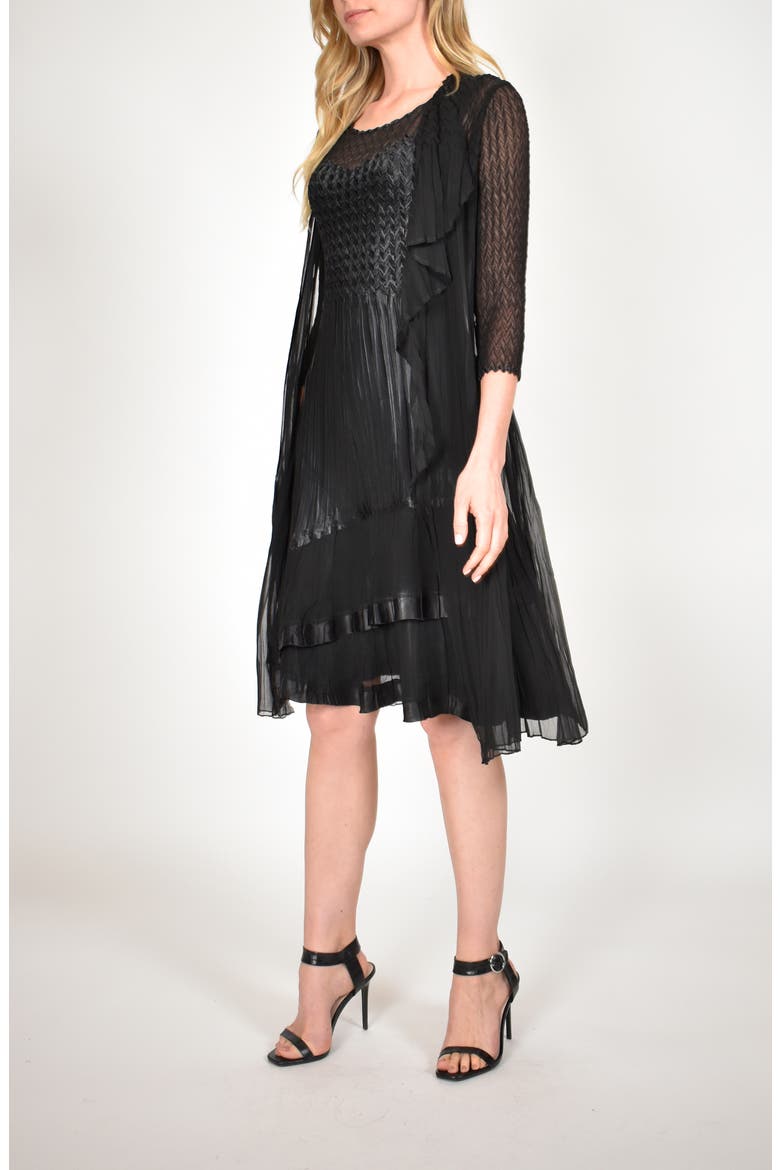 Charmeuse Dress with Long Jacket, Alternate, color, BLACK