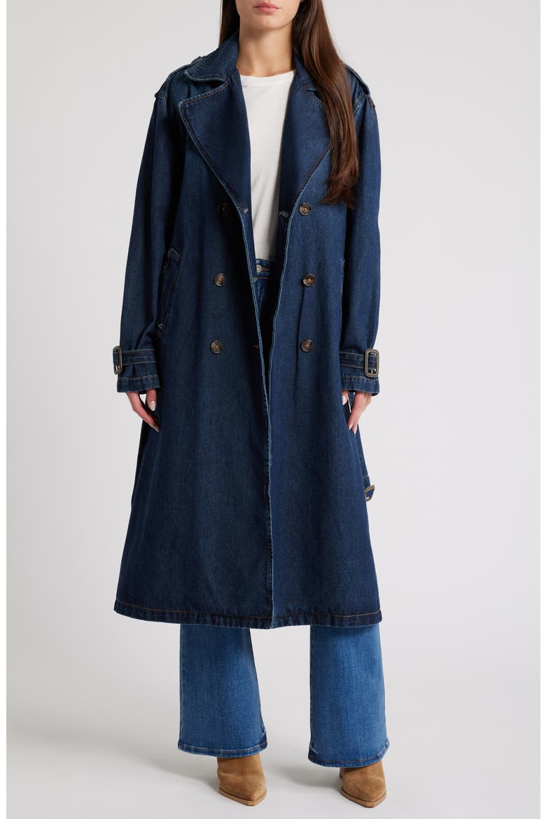 Classic Denim Trench Coat, Alternate, color, DARK WASH