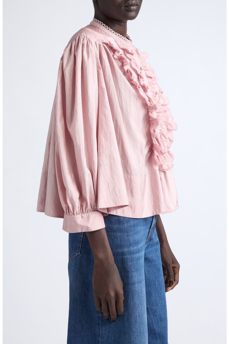 Eyelet Ruffle Gathered Taffeta Top, Alternate, color, SHADOW PINK
