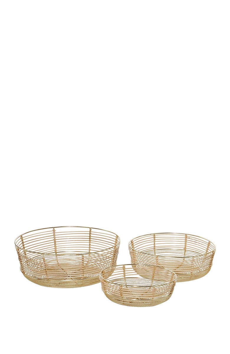 GINGER BIRCH STUDIO Small Round Coastal Metal & Bamboo Bowls w/ Gold Finish, 3-Piece Set, Main, color, 
